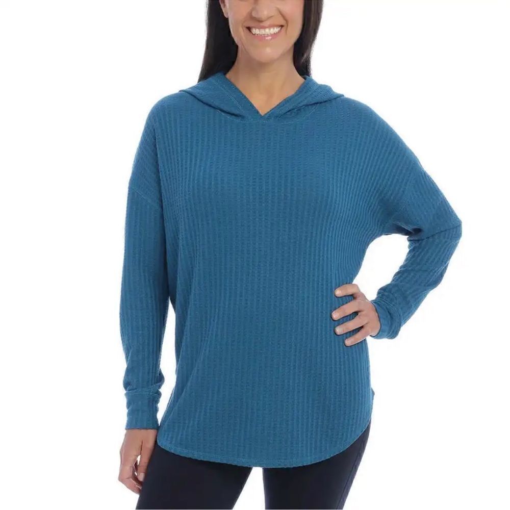 Chaser- Ladies' Waffle Knit Thermal Hoodie Sea Foam, Size Large
